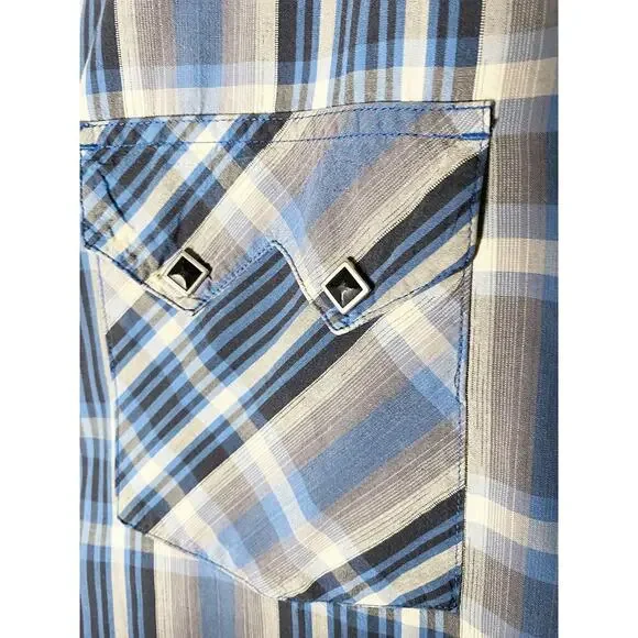 Lucky Brand Men's Pearl Snap Button Up Rockabilly Shirt Western Rodeo Blue Gray - Picture 3 of 8